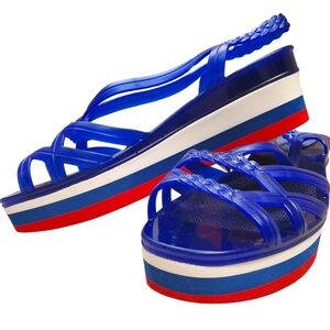 Lemon Jelly Red, White, & Blue Platform Sandals. 39